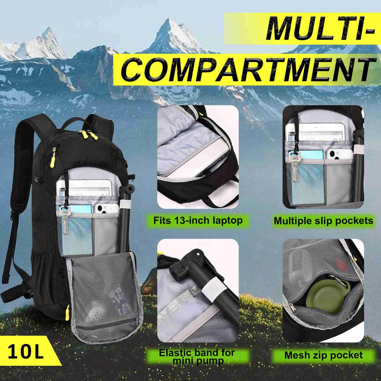 LOCAL LION Hydration Backpack 10L, Waterproof Rucksack with Raincover and Helmet Cover